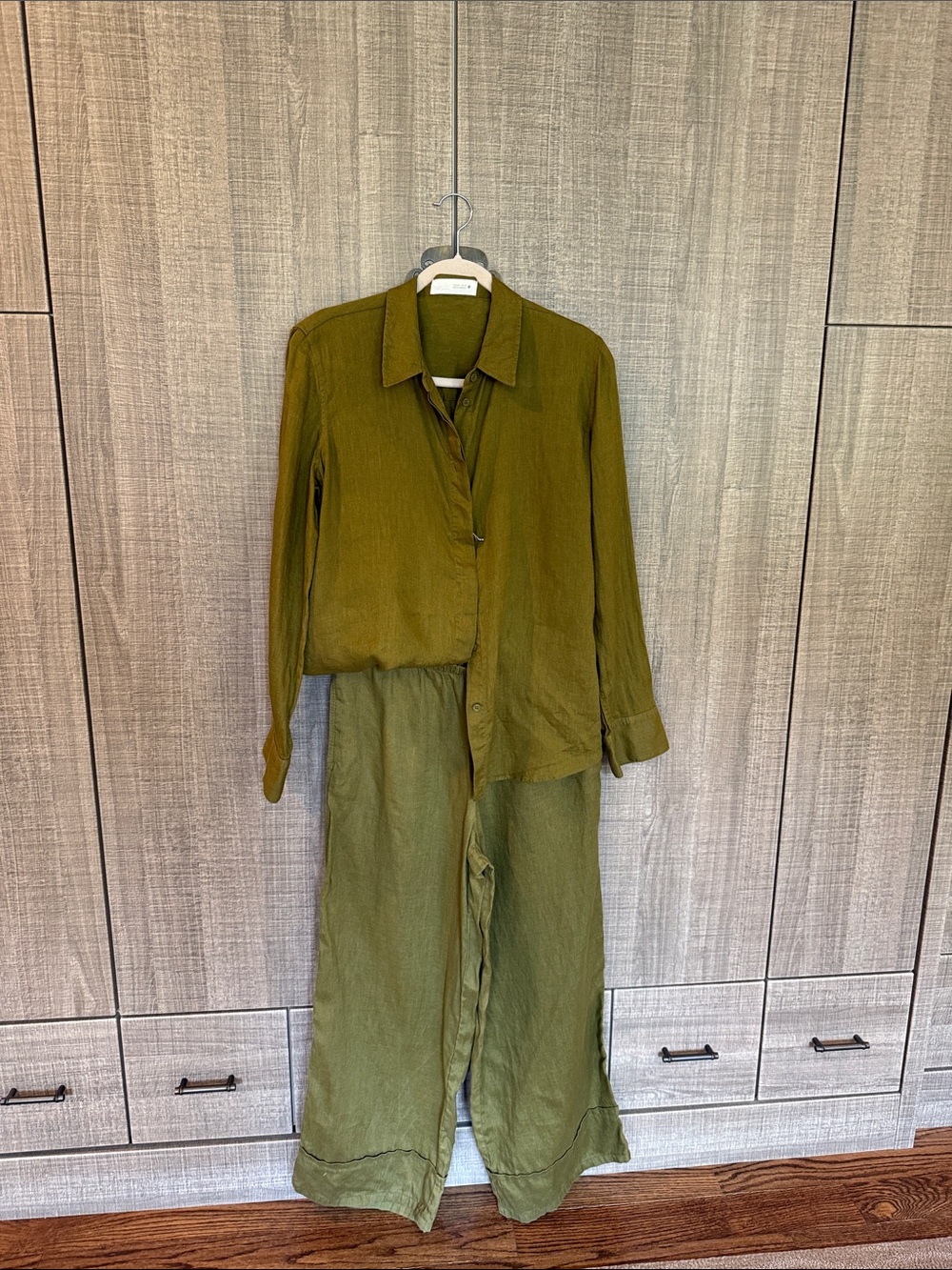 Zara 100% Linen Button-Up Top and Wide Leg Pants Set